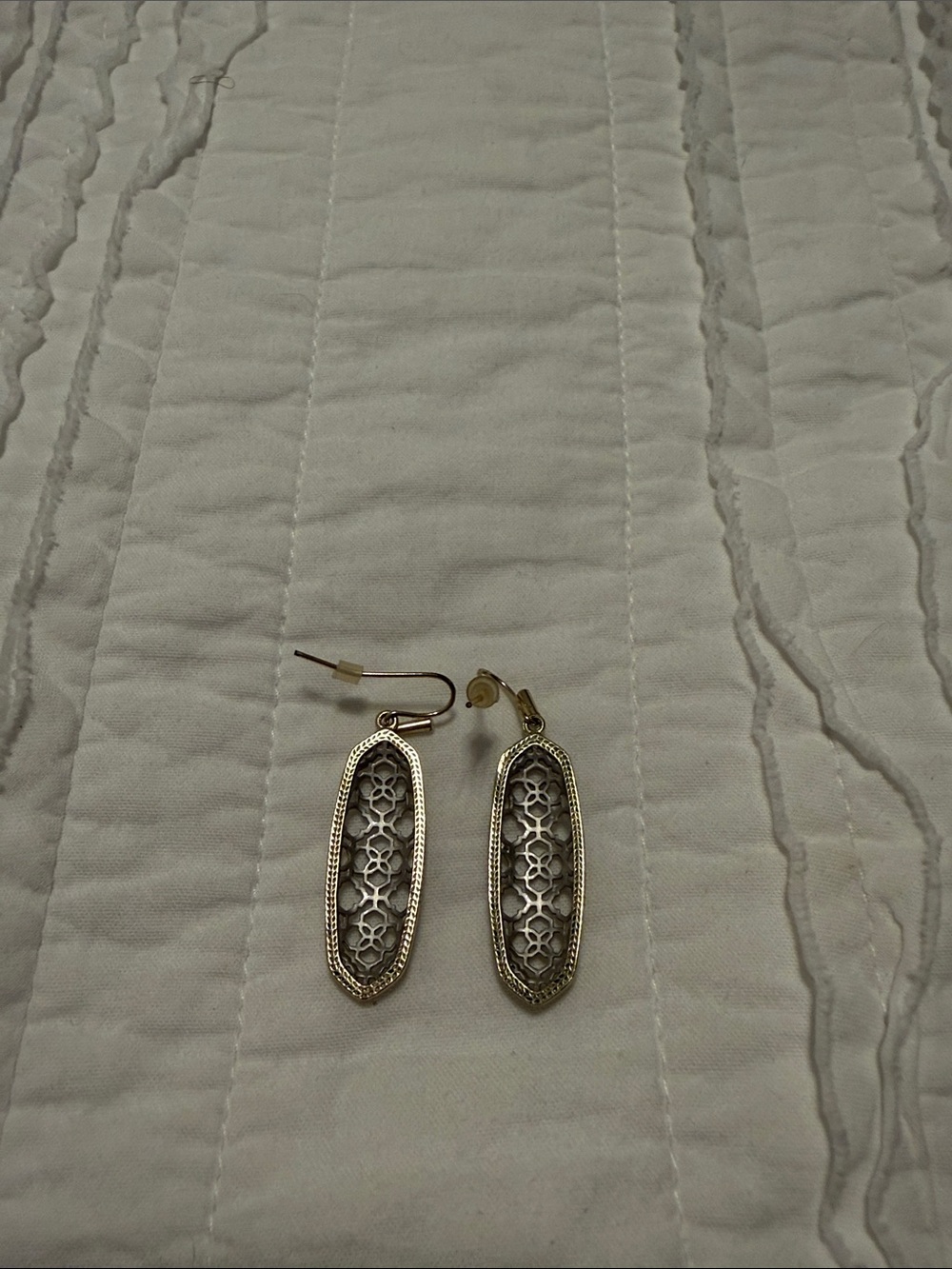 Kendra Scott Silver and Gold Filigree Oval Drop Earrings - Women's Jewelry - Picture 2 of 2